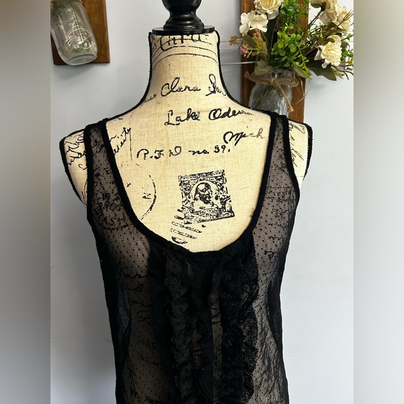 Vanity tank top mesh lace ruffle whimsical goth vampire witchy romantic fairy - Picture 3 of 10